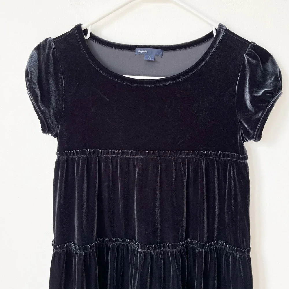 Gap Kids Velvet Tiered Dress Girls XL 12 Black